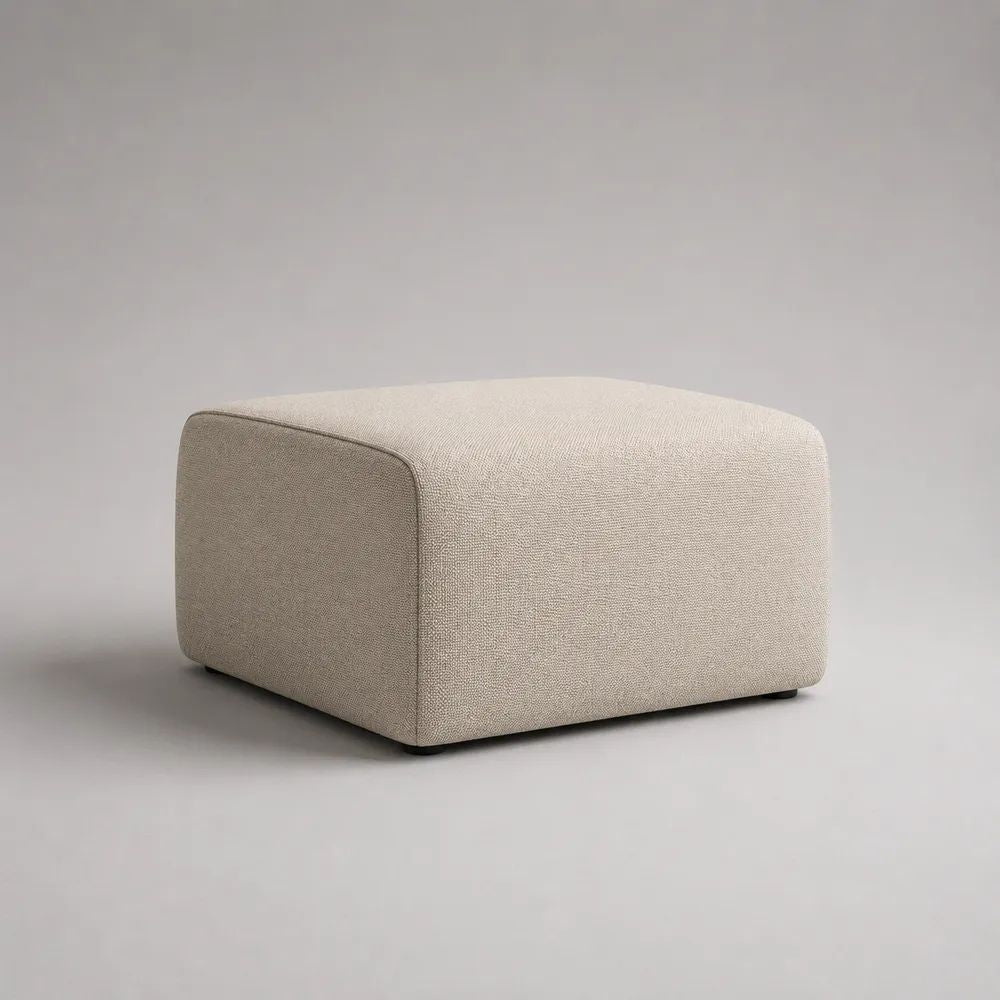 Repose-pieds carré rembourré en polyester bouclé beige, 70 × 70 × 42 cm