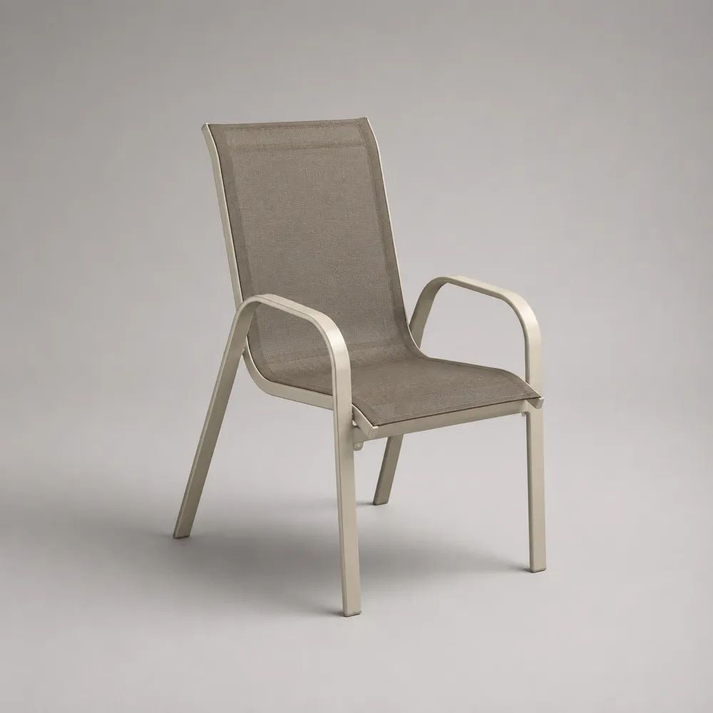 Fauteuil de jardin empilable en acier et tissu taupe et beige 57 × 71 × 94 cm
