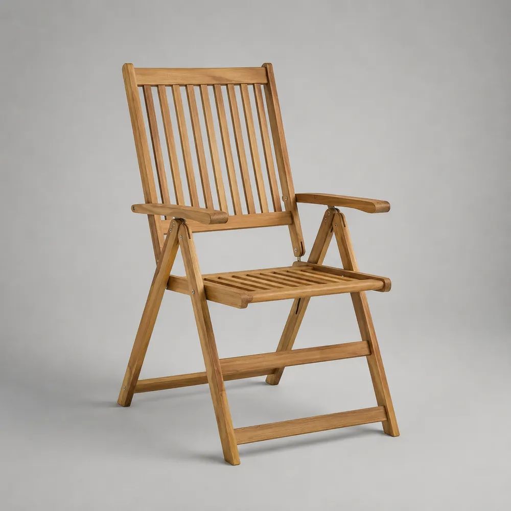Fauteuil de jardin pliant et inclinable en bois d’acacia massif huilé, brun naturel, 58 × 68 × 110 cm
