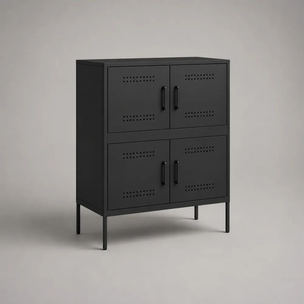 Buffet rectangulaire en acier noir mat à 4 portes, 80 × 35 × 100 cm