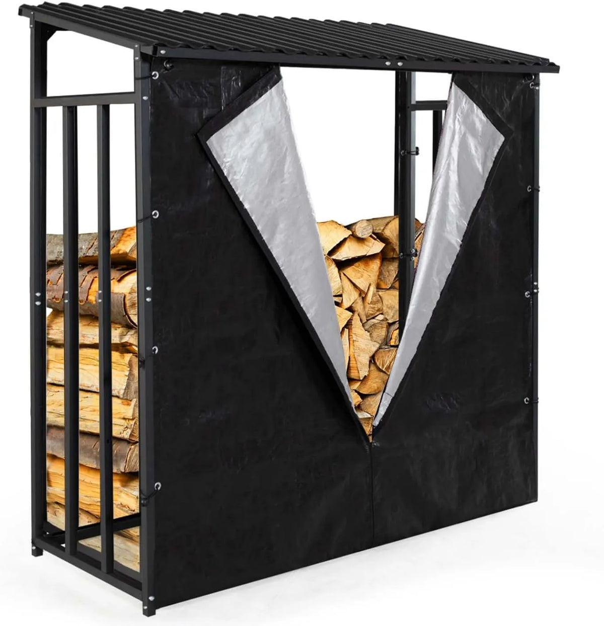 Modèle L.190 IDMarket, Abri de Stockage en Acier galvanisé pour bûches cm avec Housse de Protection 150 GR, largeur 190 cm