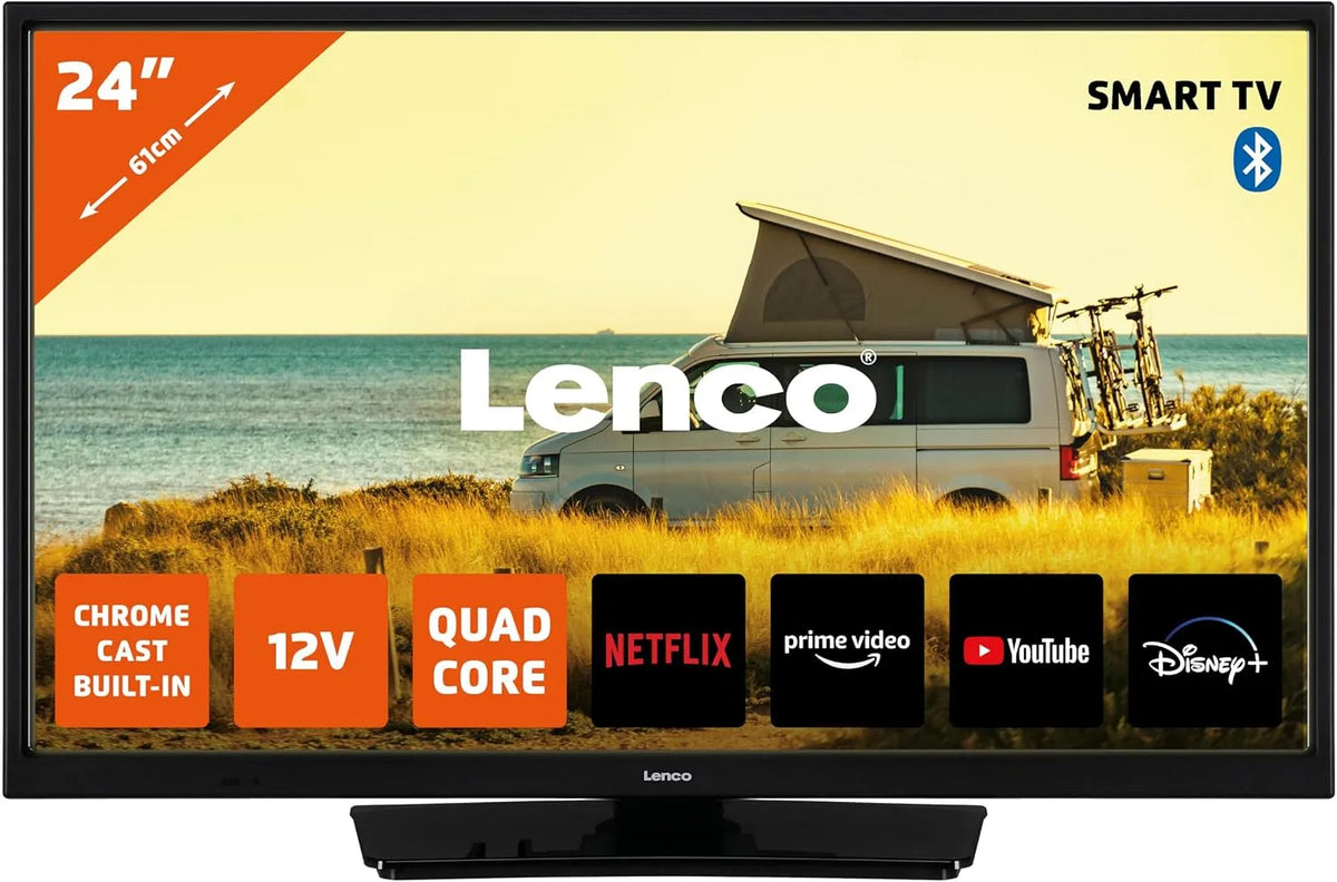 Smart TV LED-2463 Lenco, Adaptateur Voiture 12V, Netflix, HDMI, finition noire, 24 Pouces Full HD, TV avec Bluetooth, Youtube & WLAN, Ethernet