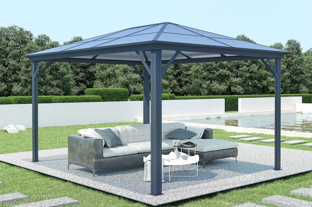De Jardin Aluminium Grace Cazeboo Kiosque, dimensions 400 x 300 cm, Toit Polycarbonate, Déperlant, Autoportant, finition grise Anthracite