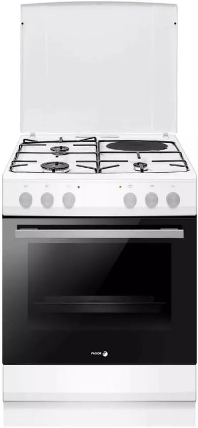 Cuisinière FACM1003B, Mixte 62l 4 Feux finition blanche
