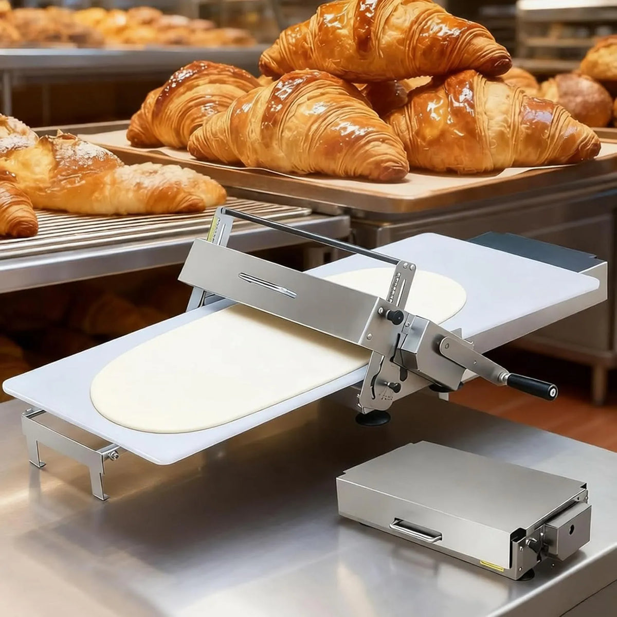 Pâte Pliable Manuel Laminoir Pate Feuilleté Laminoir à, avec épaisseur Réglable 0-25 mm Laminoir Pâtisserie en Acier Inoxydable Machine à Pâte