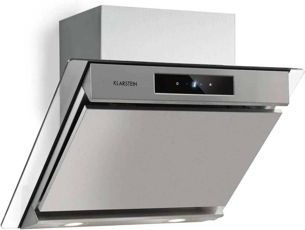 Klarstein hotte aspirante, Débit d'air 604m³, largeur 60cm, Filtre à graisse, Commande tactile, finition argentée, 604m³/h, puissance 250W, Balzac