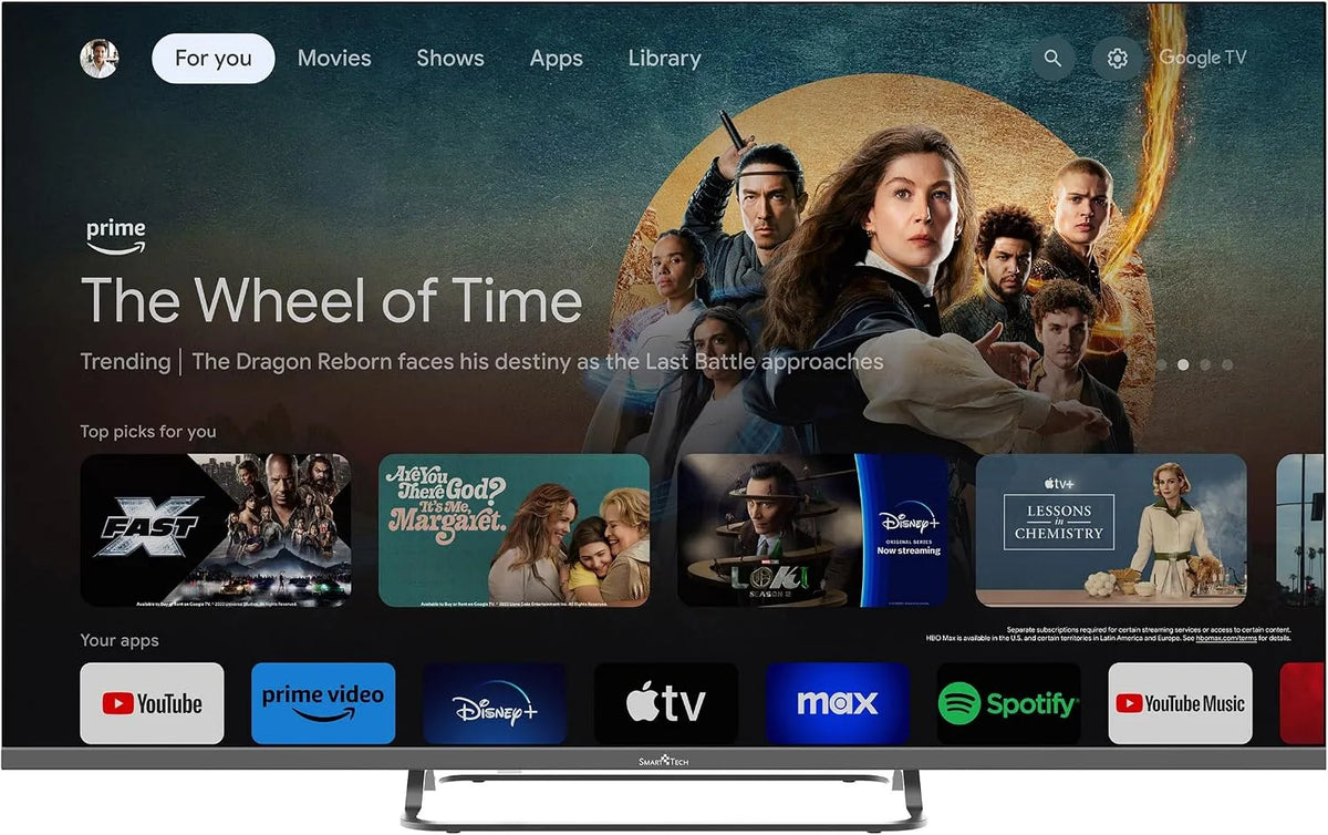 Modèle 2xUSB TV QLED 4K ' UHD 43 43QG02V 4xHDMI Smart Tech, largeur 109 cm, Google TV, Dolby Atmos, Dolby Vision