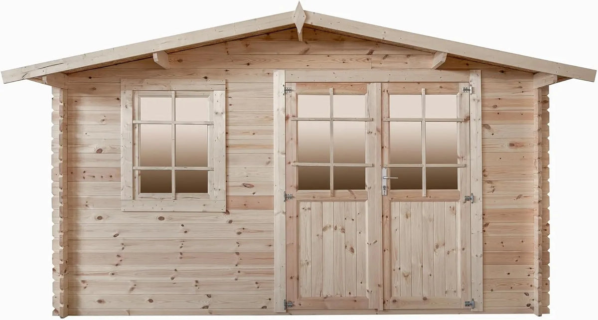 Abri de jardin INT021, en Bois Brut, EP 28mm, Surface utile 9.9m²