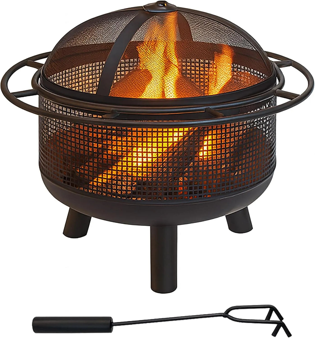 Avec Grille de Protection Brasero Relaxdays, Jardin & terrasse, finition noire, Dimensions: 52 x 60 cm, tisonnier, Fer