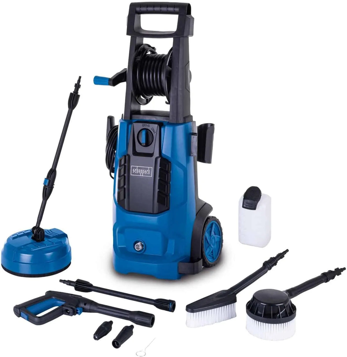 Scheppach nettoyeur haute pression HCE2800, Débit 480 l/h, 180 Bars, Enrouleur intégré avec Tuyau de 5 m et réservoir de Nettoyage