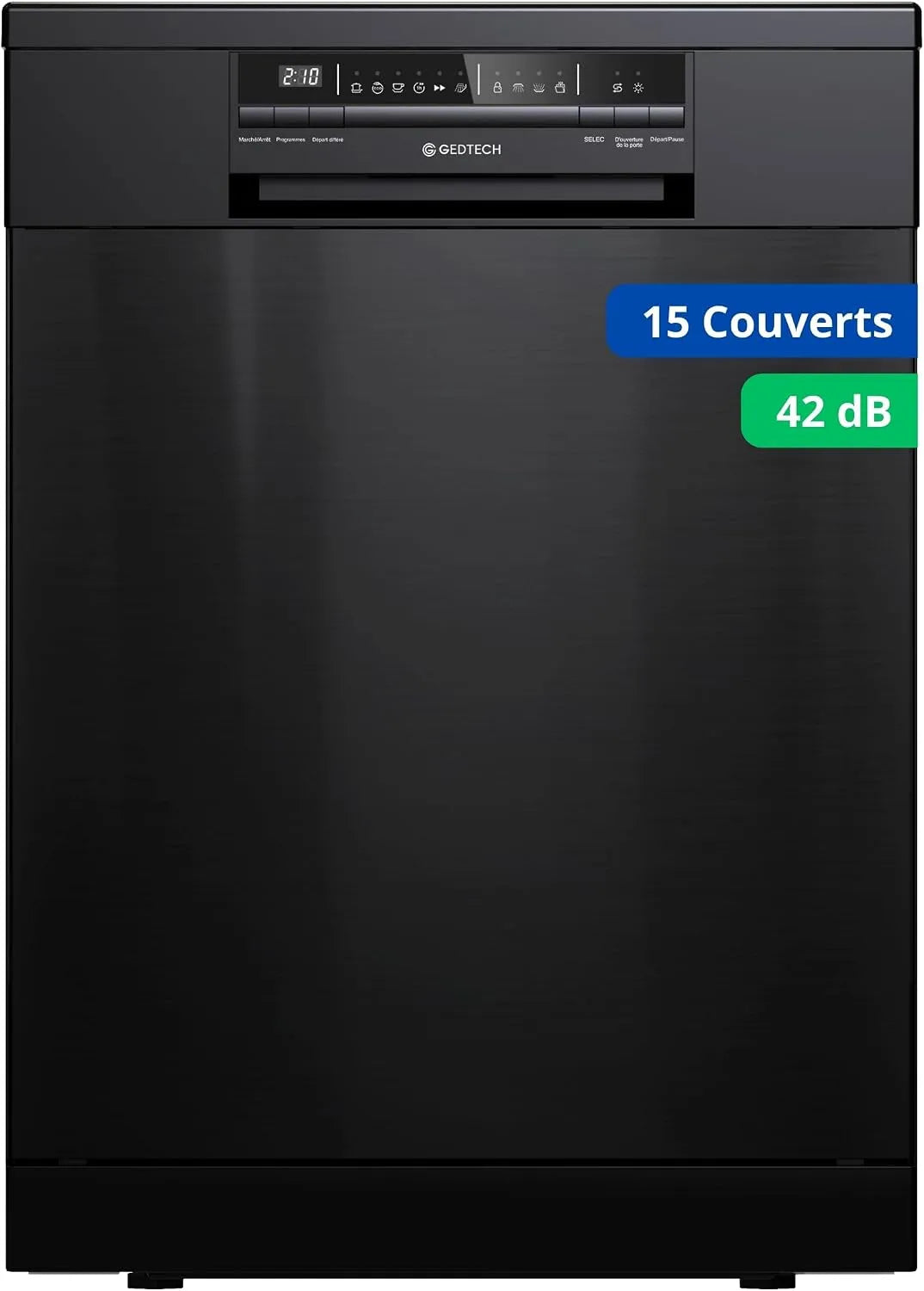 Lave-vaisselle GLV1542DX 15cv GEDTECH, 42 dB, Ultra silencieux, Tiroir à couverts, Départ Différé, Eco, Intensif, Rapide, Faible conso
