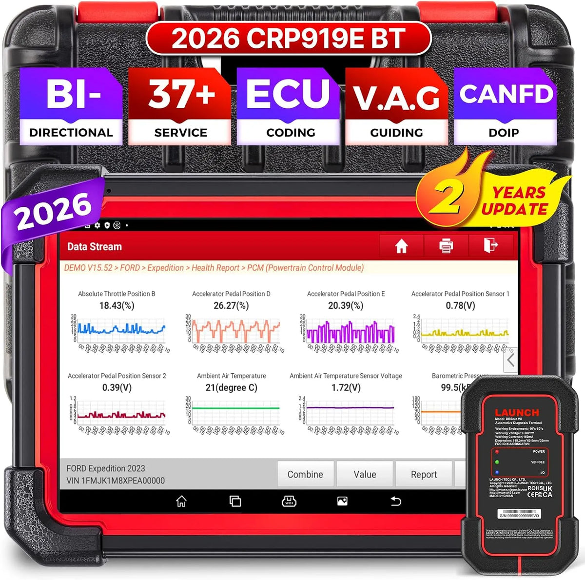 Modèle BT Valise Diagnostic Auto Multimarque avec Système Complet X431 CRP919E OBD2 LAUNCH, CANFD&DOIP, BI-Directionnel, 45 Réinitialisation