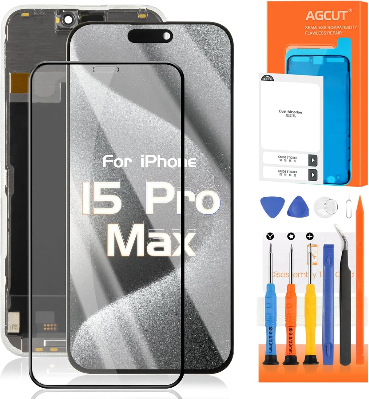 A2849 A3105 A3106 AGCUT OLED, avec Outils, finition noire, Écran LCD pour iPhone 15 Pro Max LCD Display pour iPhone 15 Pro Max A3108 6,7' Ecran