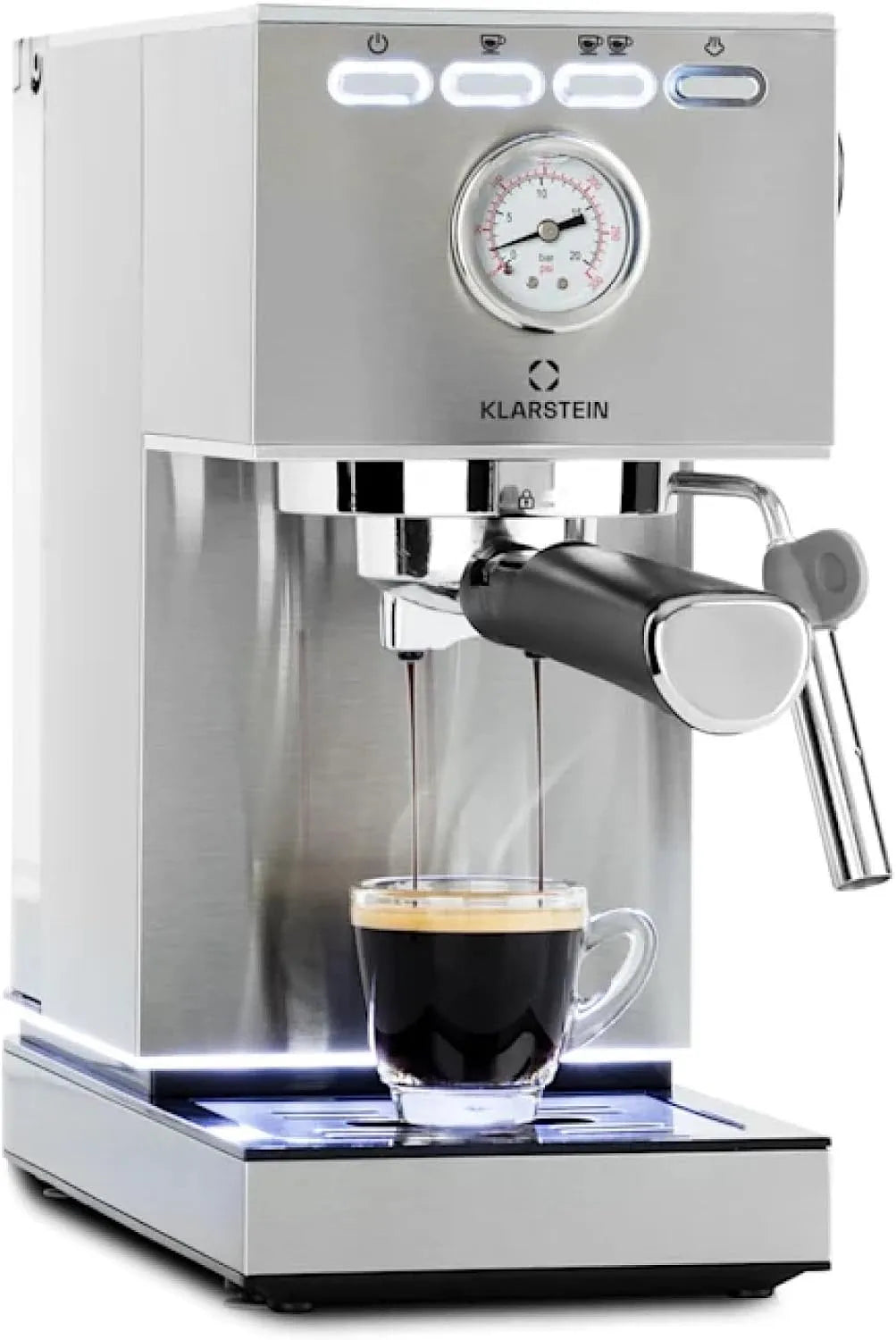 Klarstein machine à café, avec porte-filtre et réservoir d'eau de 1,4 l, Pausa expresso, en acier inoxydable, porte-filtre de 1350 W
