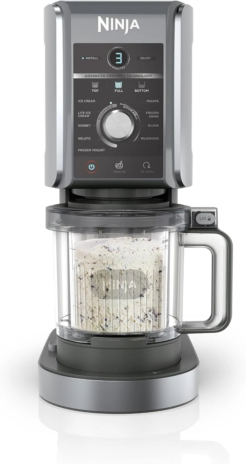 Ninja lave-vaisselle NC502EU, 2 bacs, crème glacée, yaourts glacés, des slush, finition argentée, CREAMi Deluxe Machine a glace et sorbetière, sorbets