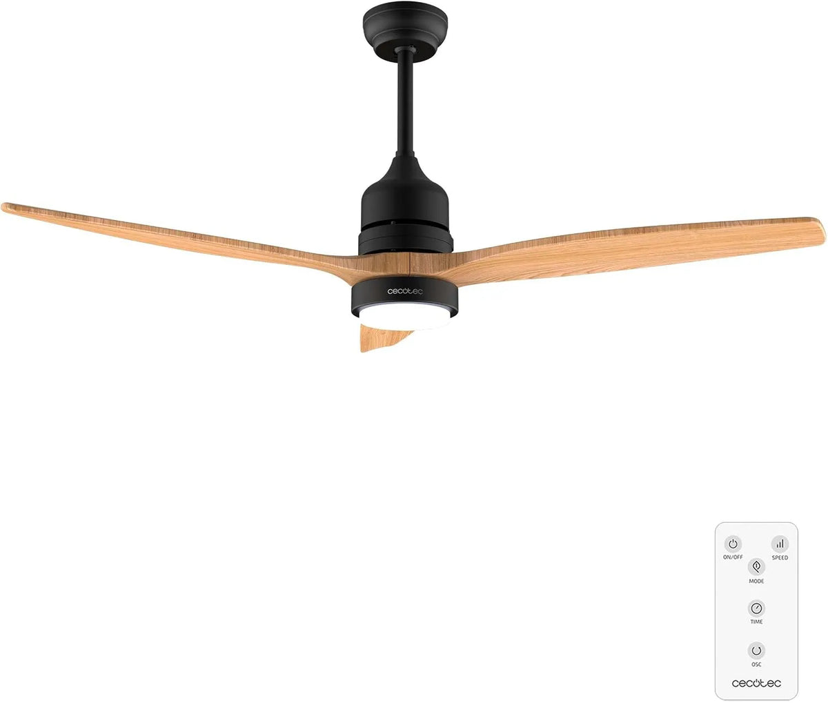 Cecotec ventilateur 5230, 6 niveaux de vitesse, avec Lumière et Télécommande de 52' EnergySilence Aero Black&LightWood., Moteur DC 40W