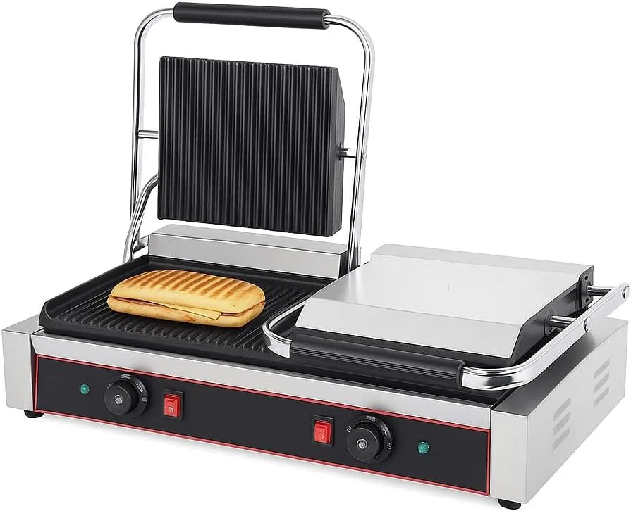 Professionnel Double Grill Panini, puissance 4,4 kW, Plaques de Cuisson 2 Zones, Température 0 à 300°C, Haute Performance
