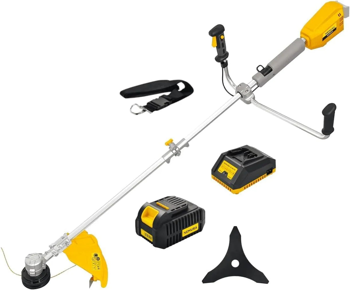 Débroussailleuse Nemura, Batterie 40V, L: 43cm + Fil + Lame + 1 Batterie 4Ah et Chargeur Rapide, Outillage Jardin de qualité, Marque Française