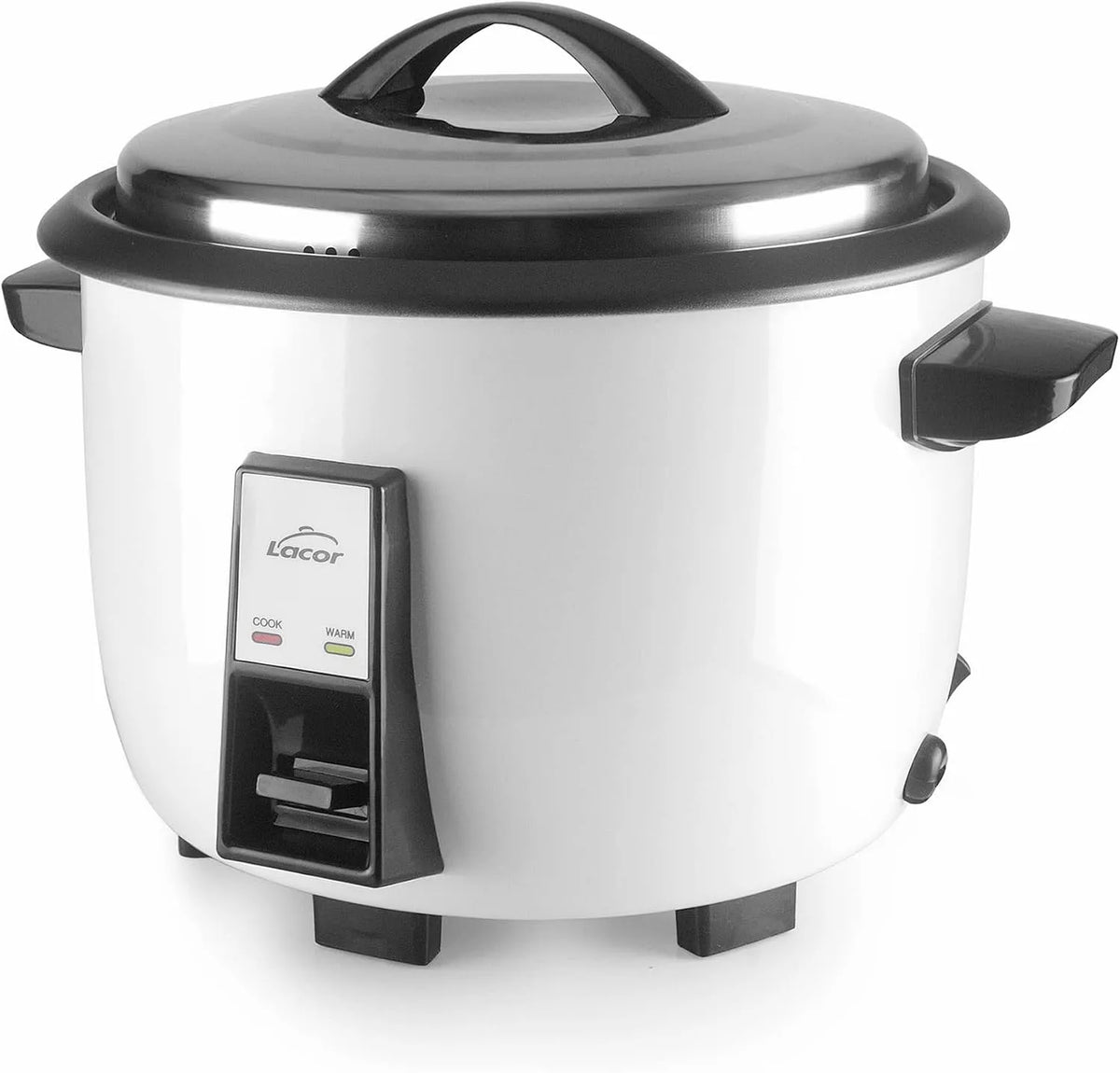 69346 Lacor, Capacité: 3,6 L, dimensions 41.5x35x30 cm, 20 portions, Cuiseur à riz professionnel, antiadhésif, seau interne amovible, finition blanche