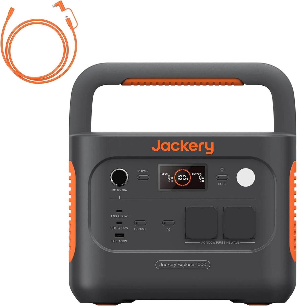 Station électrique portable 1000 LiFePO4, 1070Wh Batterie, 1500W Sortie, Portable Jackery Explorer v2 avec Câble d'Extension 5 Mètres, Camping