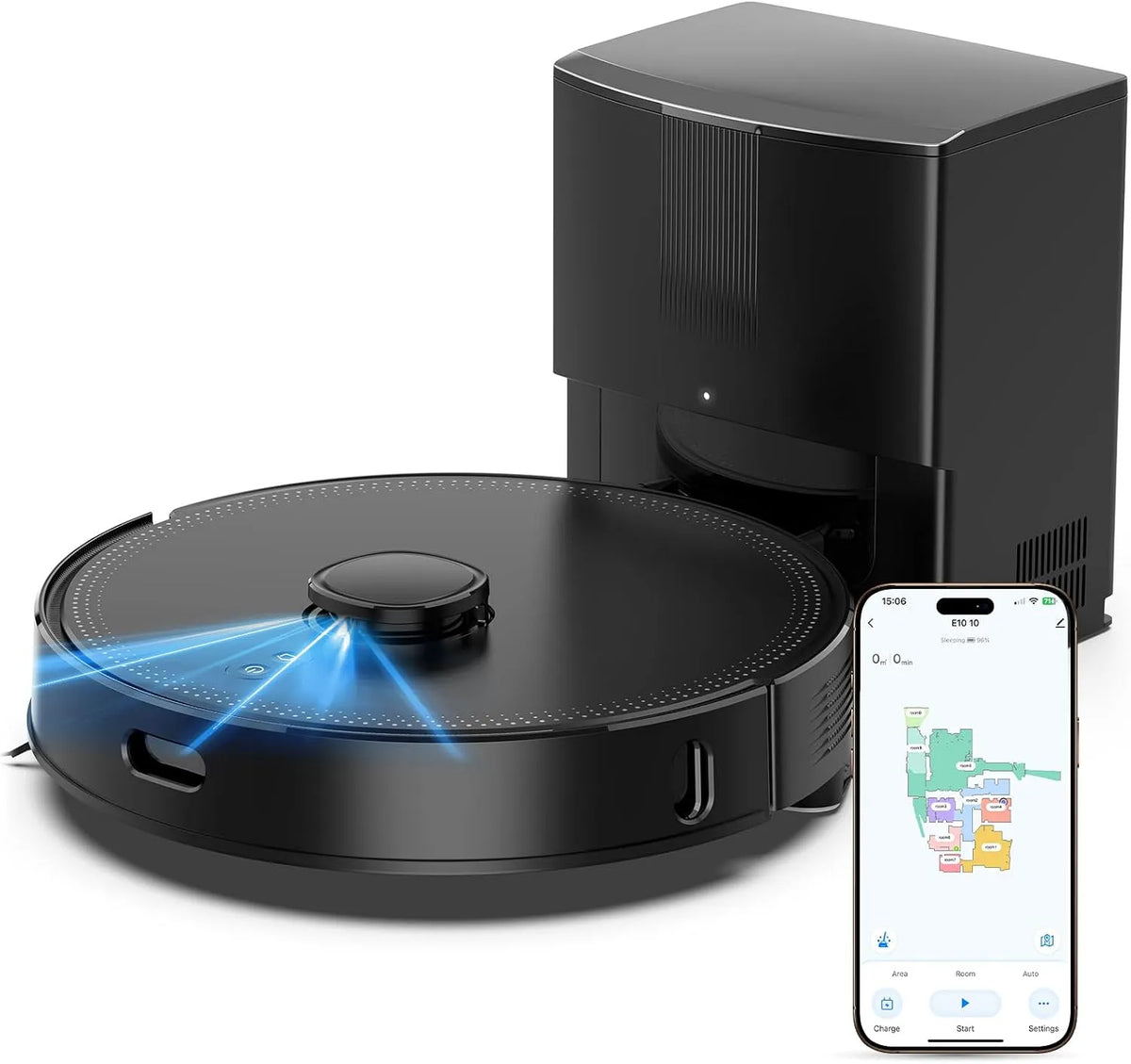Aspirateur 5000 Robot, Station d'évacuation de 3.5L, Laveur avec Station, Aspiration de Pa, Navigation LiDAR, pour Poils d'animaux, Tapis et sols durs