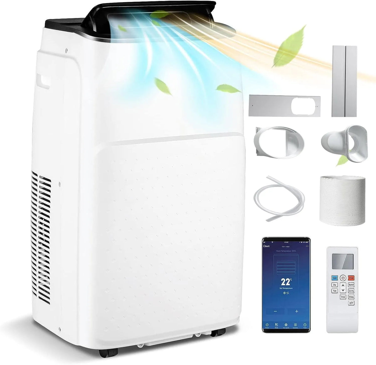 Goplus climatiseur 24H, 35㎡, Télécommande, Chauffage, Ventilation, Contrôle Wifi, Mobile 14000BTU 4,1kW 5 en 1 de Refroidissement, R290, Mode Nuit