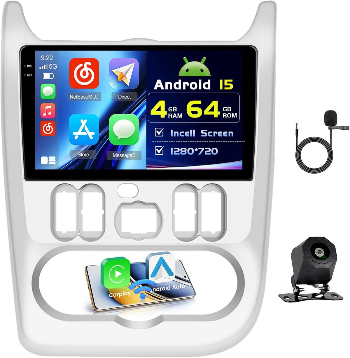 4+64G 2009-2015 Android, 9 Pouces Incell écran Tactile pour Voiture avec Bluetooth 5.0/GPS, FM, RDS, EQ, Caméra de Recul