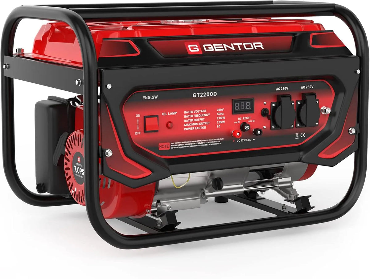Générateur électrique 7.0PS GENTOR, groupe électrogène Générateurs moteur à essence 4 temps, 2x 230V, 1x 12V, démarrage par câble