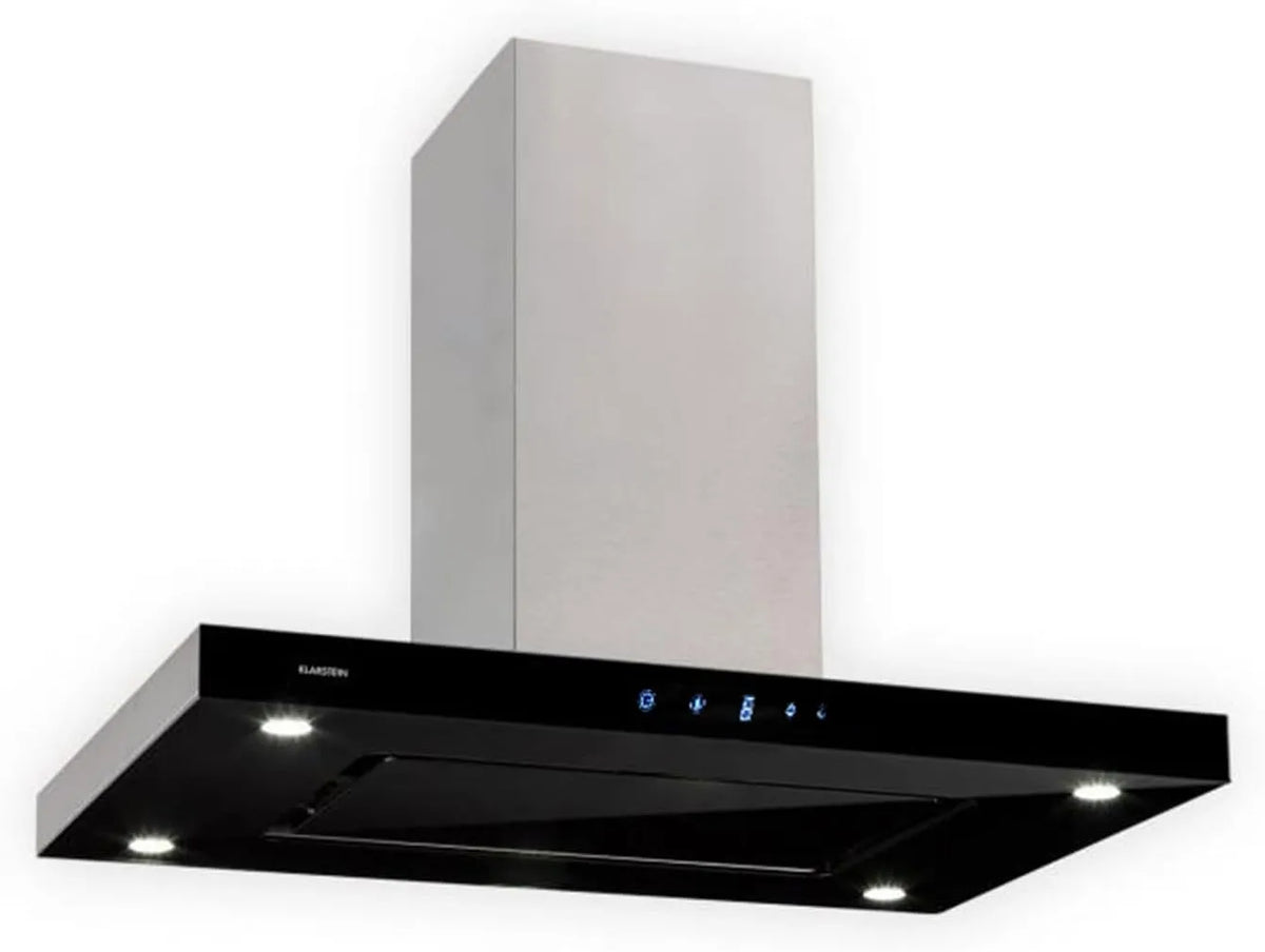 Klarstein Valeria Hotte Îlot, débit max. 650 m³/h, puissance 230W, 3 niveaux de puissance, éclairage LED, panneau tactile, verre, inox