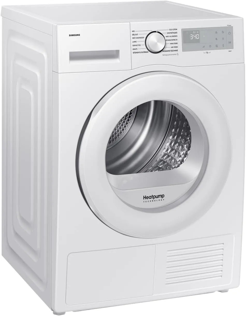 Samsung sèche-linge DV90DG52A0THEF, finition blanche Pompe à chaleur, poids 9kg, Optimal Dry, classe énergétique C