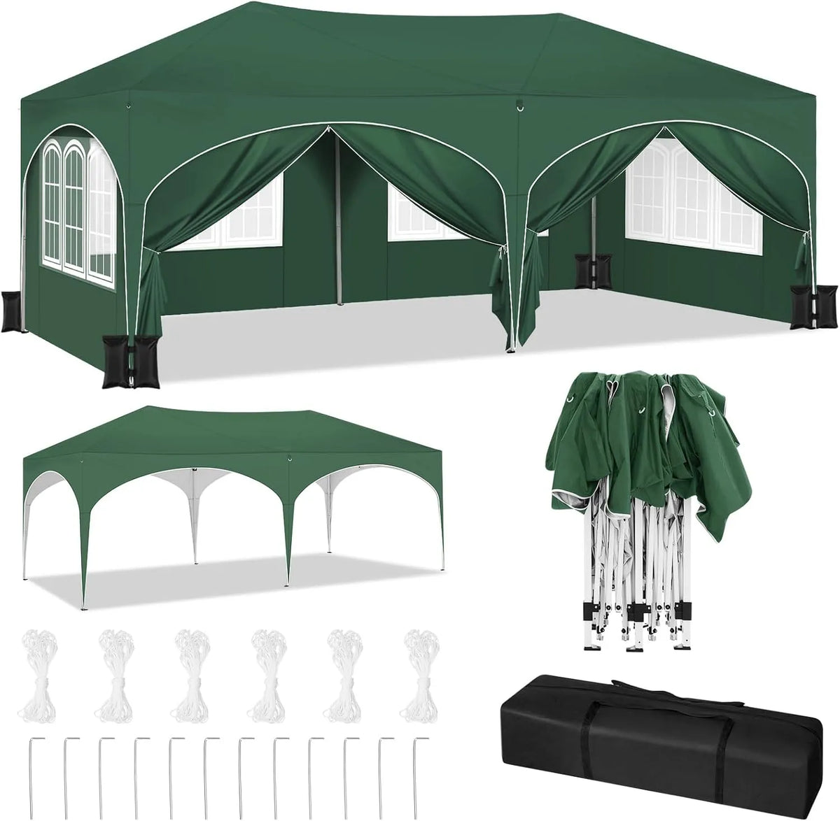 De Jardin WOLTU Tonnelle, Barnum, Hauteur Réglable, Protection de UV, Tonnelle Pliante 3x6m avec 6 Parois Latérales et 4 Sacs de Sable, Pergola