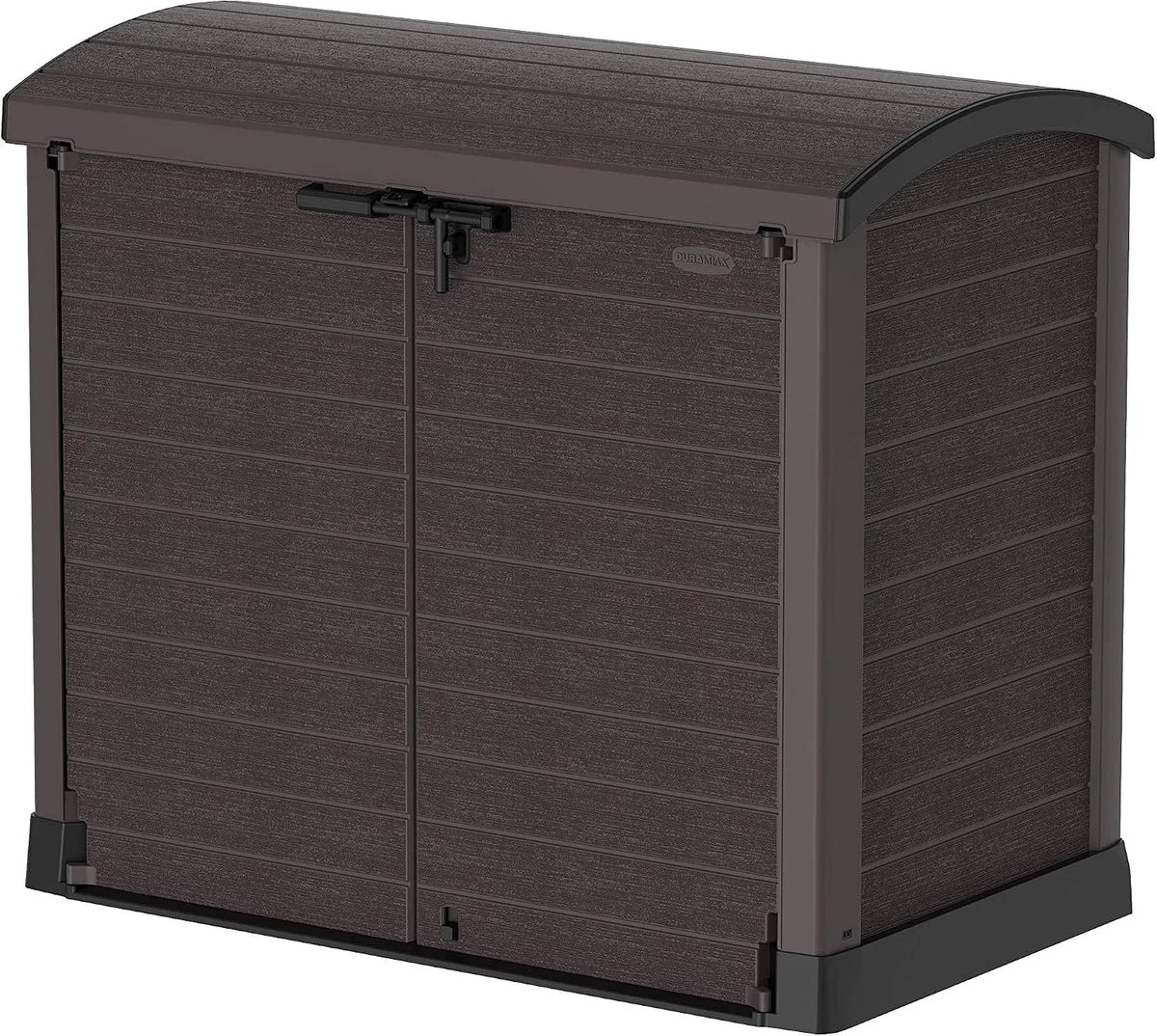 Abri de jardin, Duramax Cedargrain StoreAway 1200L en plastique, dimensions 145x85x125 cm, Idéal pour les 2x 240L poubelles, couvercle arc, Marron
