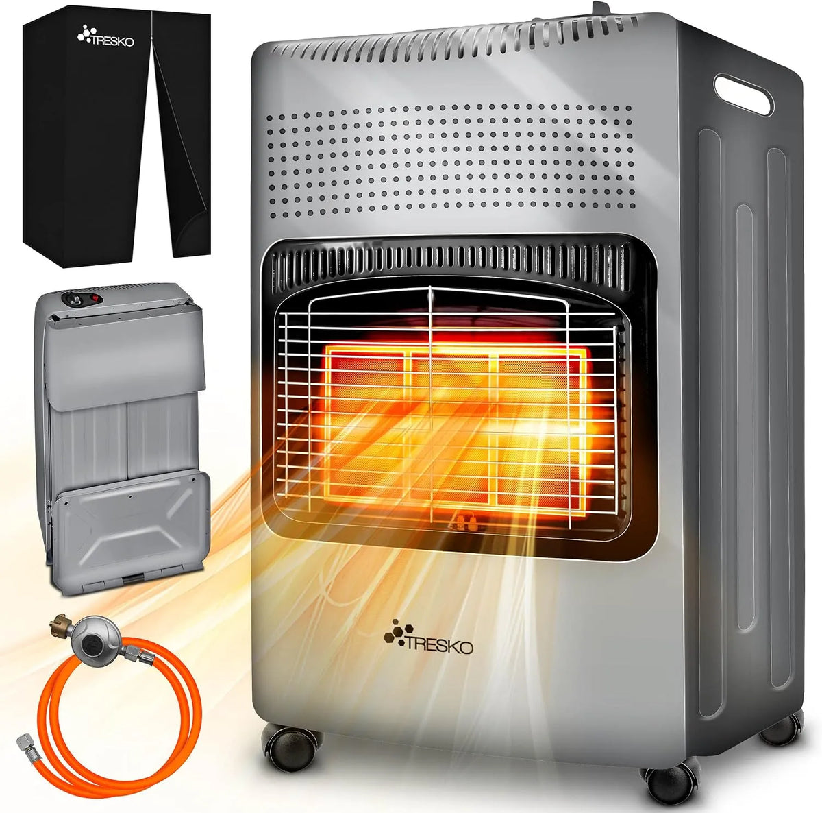 TRESKO Chauffage, au gaz portable 4200 W pour intérieur avec régulateur de pression, Appareil de chauffage mobile, 3 niveaux de chauffage réglables