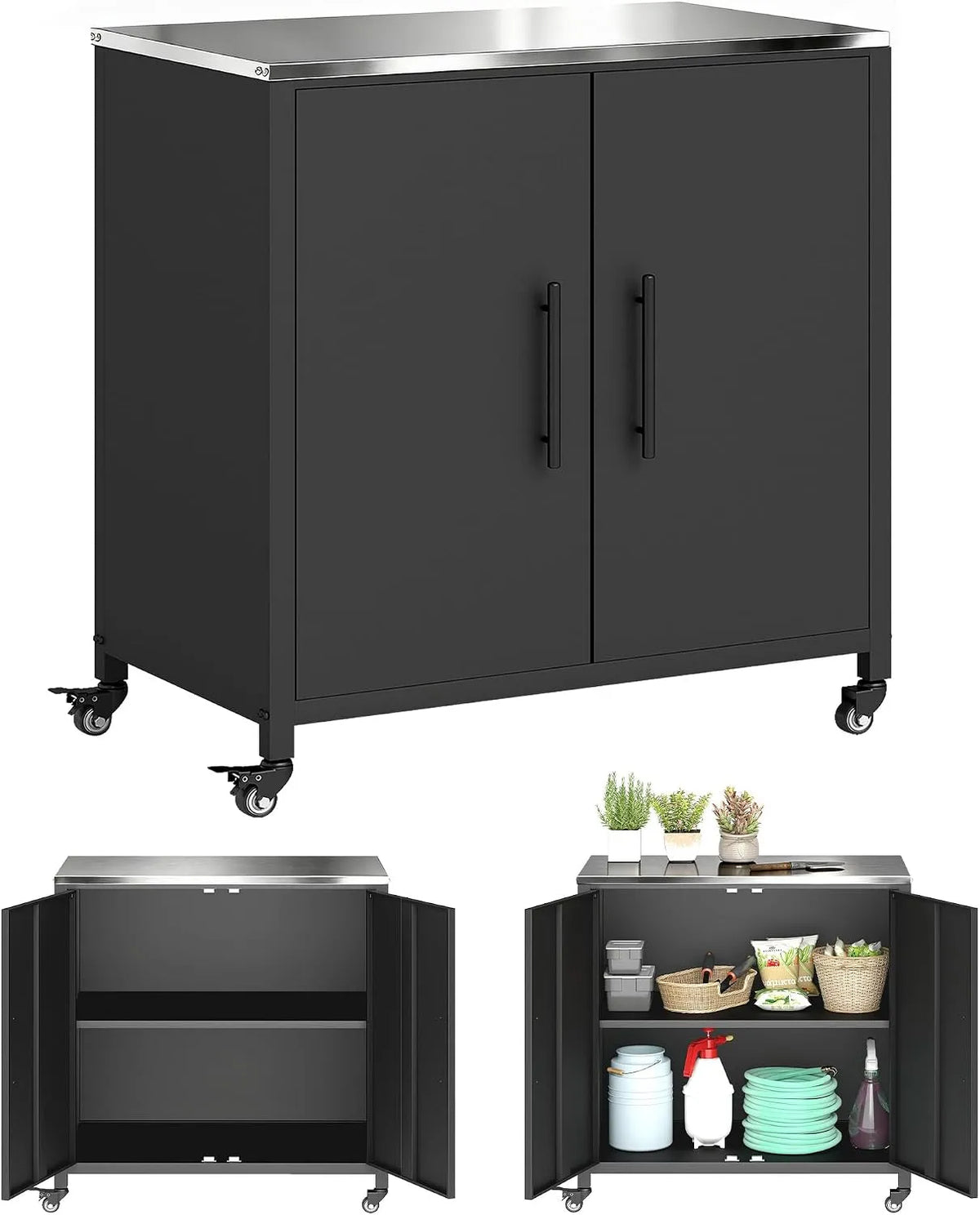 Armoire de jardin Outsunny, dimensions 80 x 50 x 90 cm, en Métal Extérieur, Portes Magnétique et Étagère Amovible, finition noire