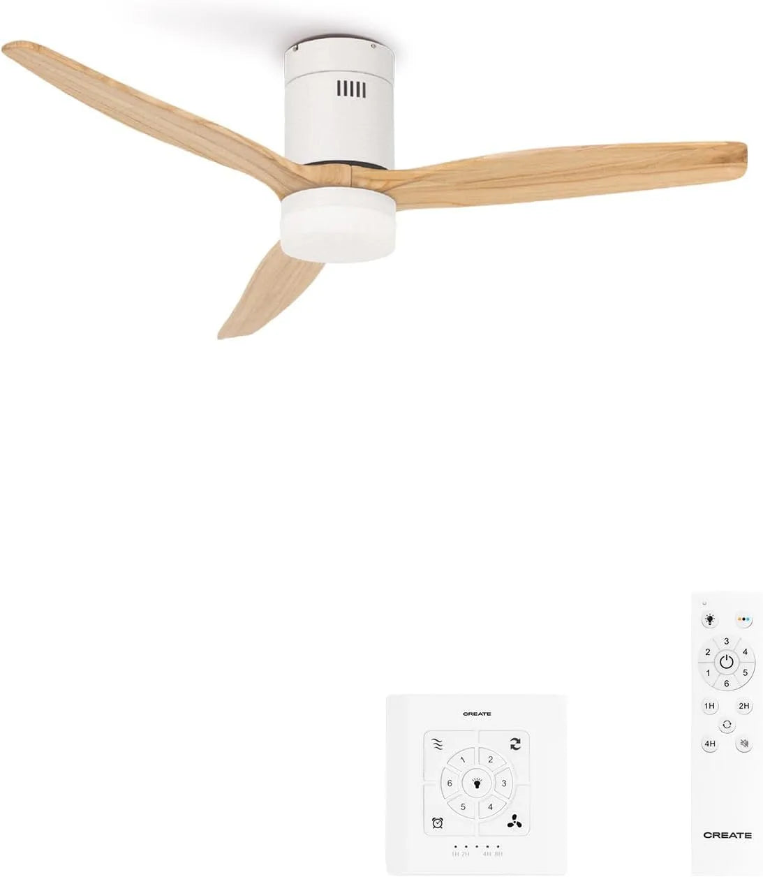 Ventilateur, Ø132 cm, 6 niveaux de vitesse, puissance 40W, 6 niveaux de vitesse, CREATE, de plafond ABS avec lumière et télécommande