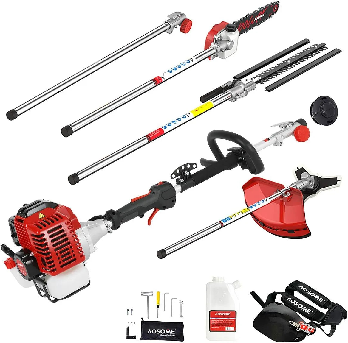 Débroussailleuse 3CV AOSOME, Multifonction Thermique 5 en 1,Taille Haies, à Essence Professionnel Con Moteur 52cm³,2.2kw,2 Temps, Tronconneuse