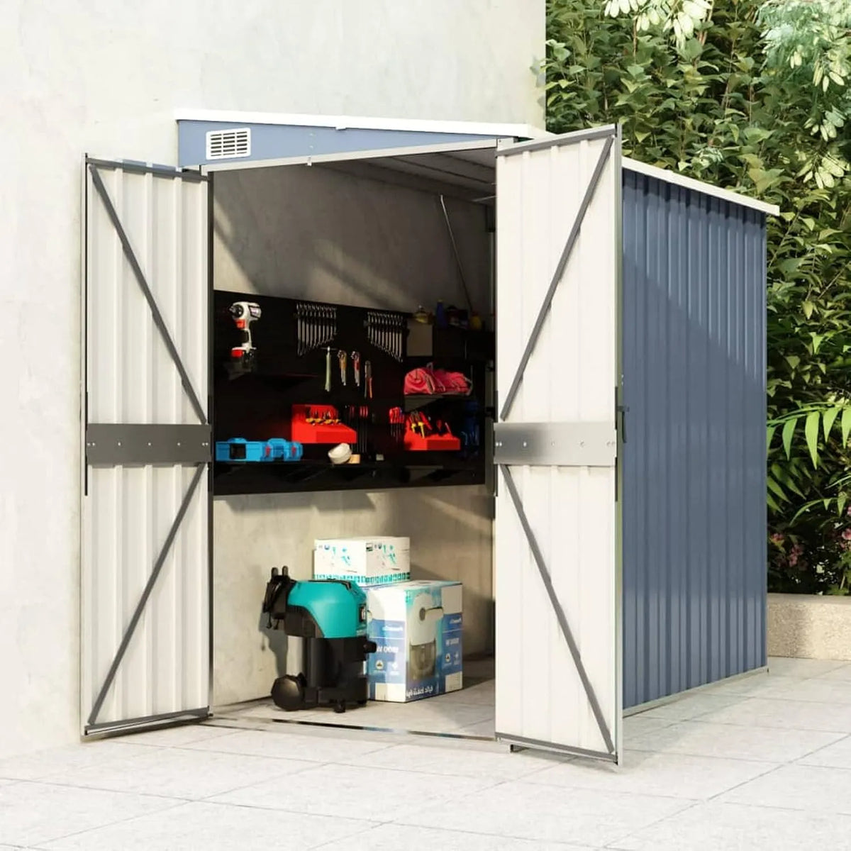 Abri de jardin Galvanisé-finition grise-118, Mural Abri de Rangement d'Outils Cabane de Jardin cabanon Rangement Outils Acier x 194 x 178 cm
