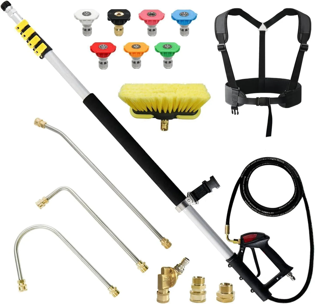 Nettoyeur haute pression, Gresonic Perche télescopique de 7,3 m pour, 2 Extensions, 7 Buses et Accessoires, Kit Complet avec Brosse