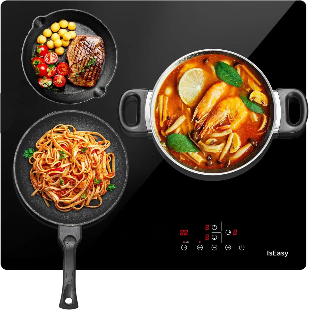 Plaque de cuisson, IsEasy Table de Cuisson Vitroéramique 3 Feux, de cuisson Electrique 60cm, puissance 5500W, 9 Niveaux de Puissance, Minuteur