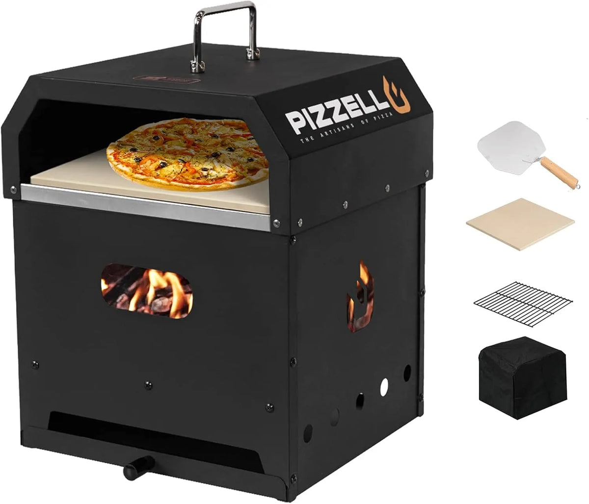 Barbecue, pelle à pizza, couvercle, finition noire, PIZZELLO Four à pizza granulés de bois 12' fours à pizza d'extérieur avec pierre à pizza