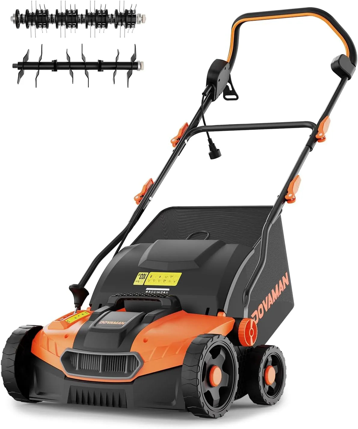 Modèle 2-en-1 Scarificateur & Aérateur Électrique DS16A DOVAMAN, puissance 1500W, Largeur 40cm, 5 Profondeurs Réglables, Bac 45L, Léger