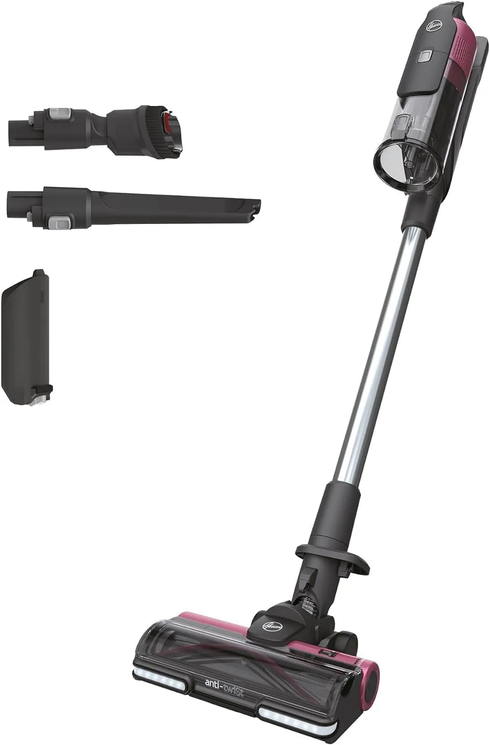 Hoover aspirateur balai HF920H 130AW 60min, Batteries X2 Autonomie, Ecran LED, Position Parking, sans Fil Puissant Mode Turbo, Rose Métal