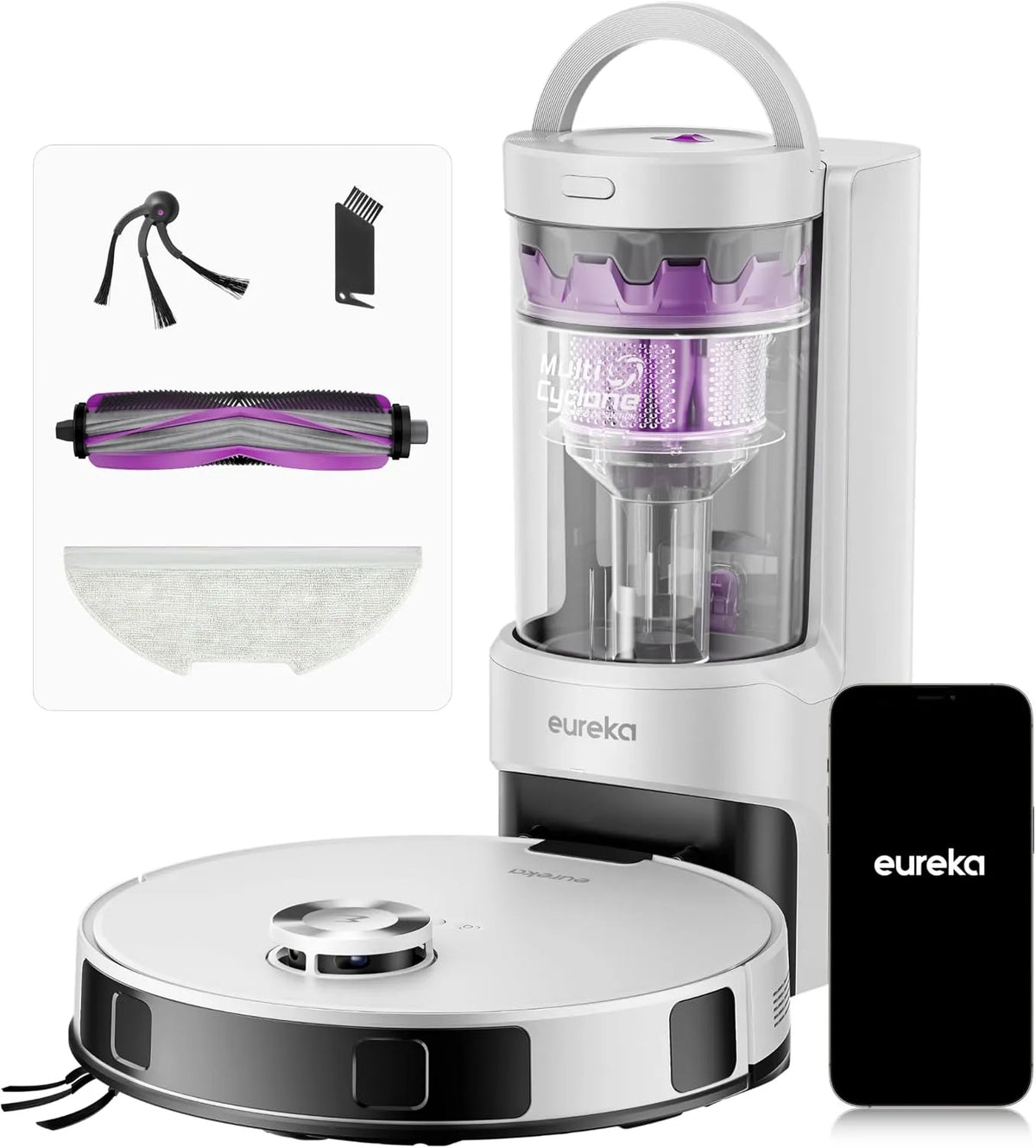 Aspirateur E20 10000, Soulèvement de Serpillière 10mm, Eureka Evo Plus Robot Laveur avec Station sans Sac Aspiration Pa Robot Autovidange