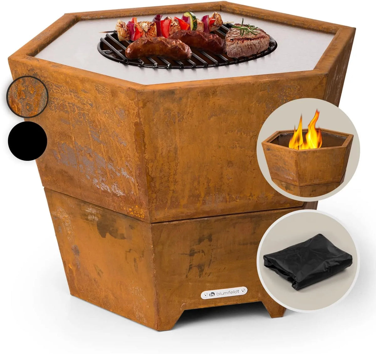 Barbecue, Bol en Acier, Brasero Grill Gril, Brasero BBQ Hexagonal avec Foyer Camping, Tisonnier, Blumfeldt Brasero Exterieur pour Le Jardin