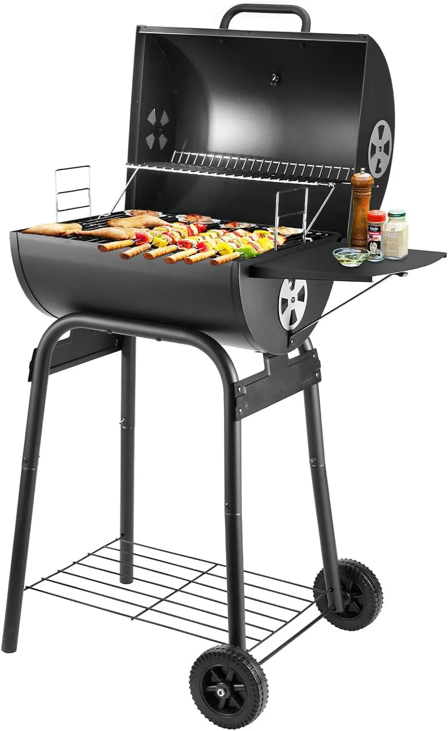 Barbecue, au charbon de bois avec couvercle, Poignée, Grille de cuisson et thermomètre, de jardin