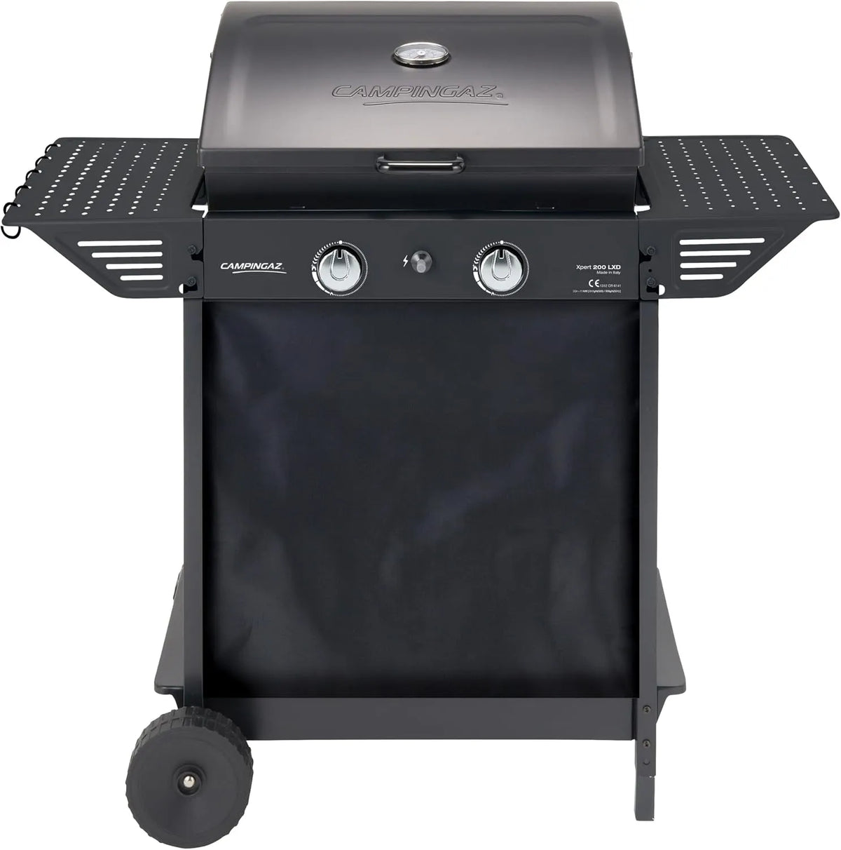 Barbecue à gaz Campingaz, Xpert 200 LXD, Puissance 7,1 kW, avec 2 brûleurs à gaz aluminisés, 2 tables latérales pliables, Couvercle avec thermomètre