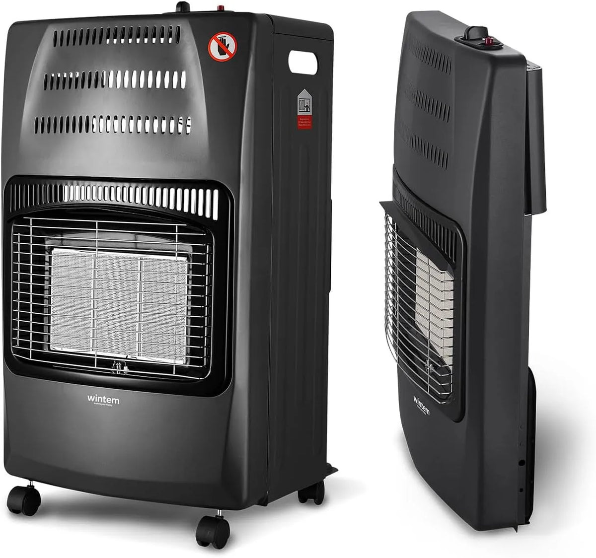 À gaz finition noire à GPL 4,2 kW Wintem Poêle, Facile à déplacer grâce aux roues confortables
