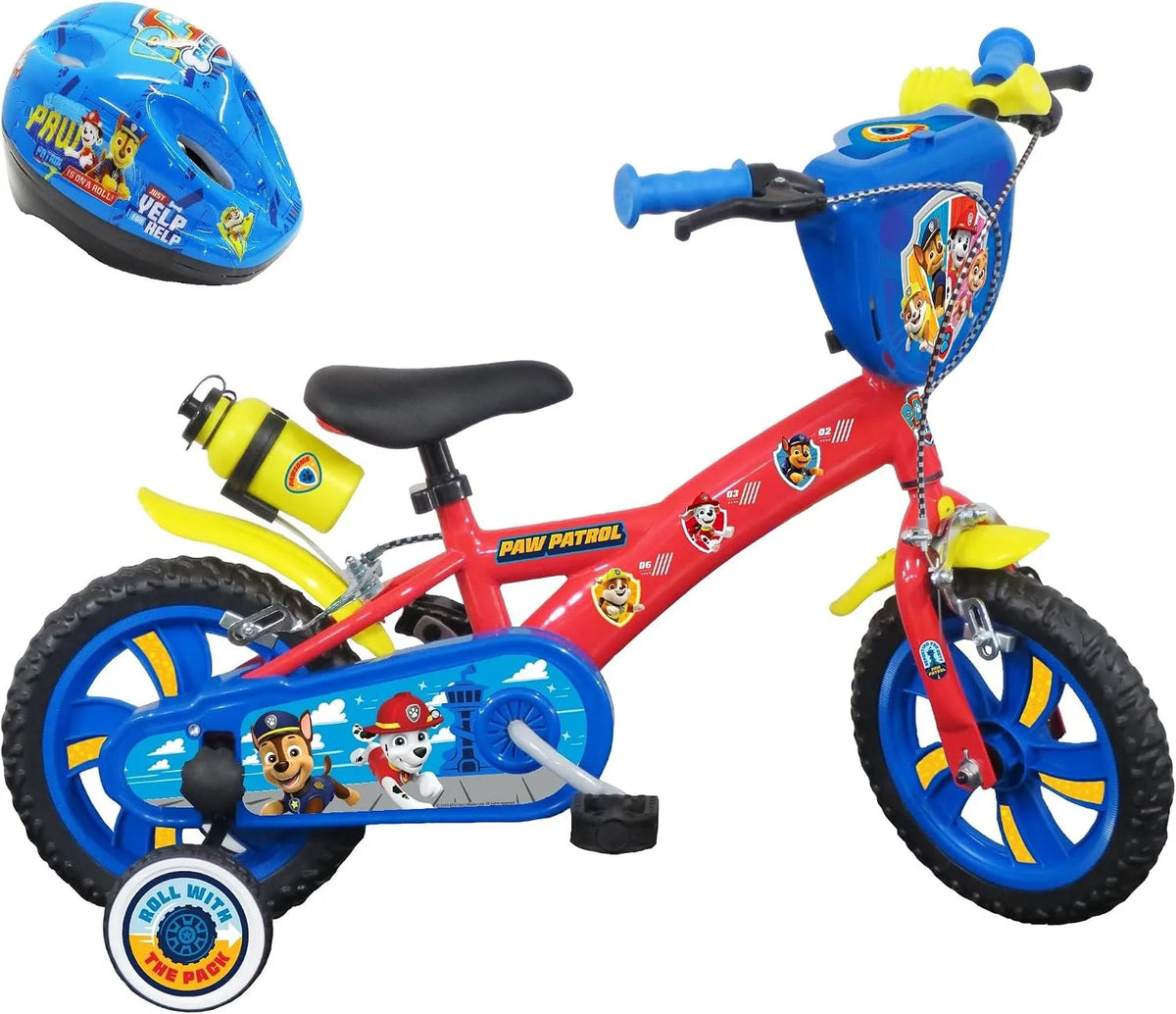 Vélo, Carter et stabilisateurs + Casque Pat' Patrouille Inclus!, 12'' Pat Patrouille équipé de 2 Freins, Plaque Avant décorative, Garde boues