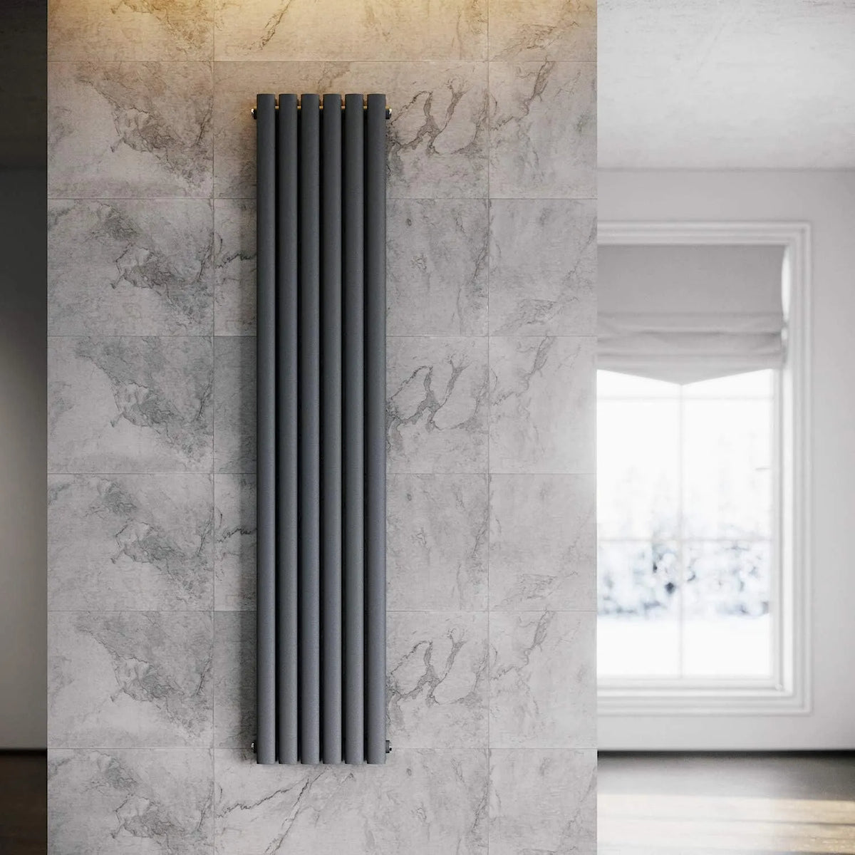 Radiateur ELEGANT, Moderne Vertical Anthracite 1800x354mm Design Panneau Tubes Double Couche Plat Raccordement Central Chauffage