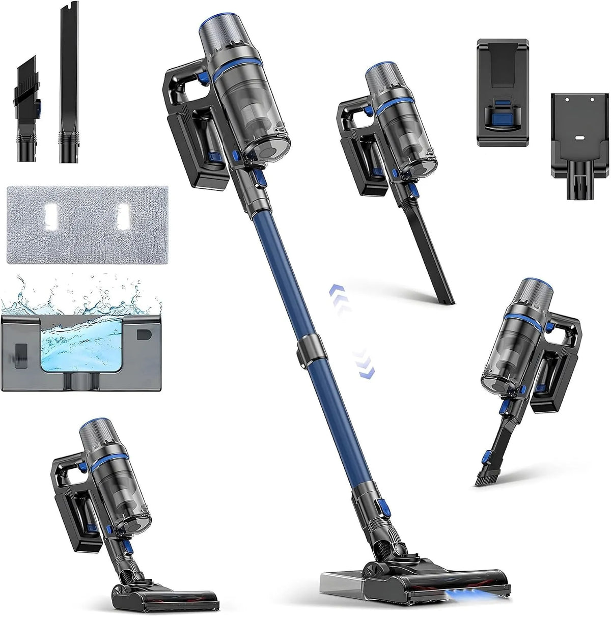 Aspirateur balai Olvy, Aspirateur Léger avec Filtre HEPA & Accessoires, sans Fil avec Fonction Lavage, Écran LED, Aspirateur 2-en-1 sans Sac